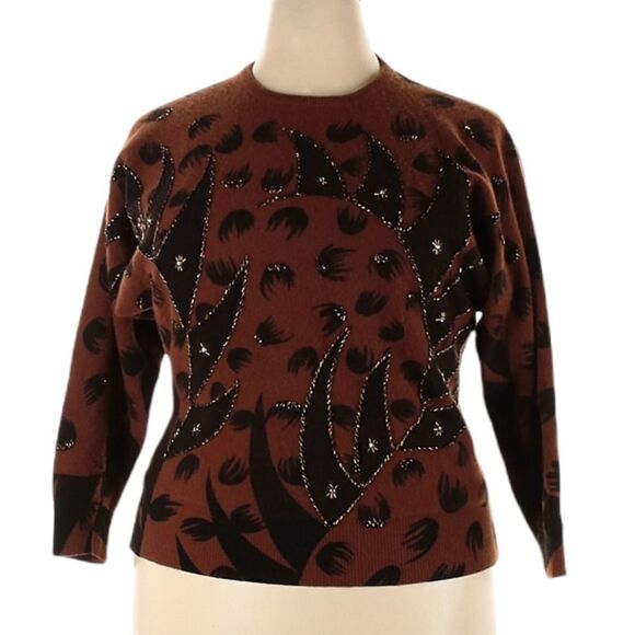 VINTAGE Lambswool 80s Dolman Sleeve Animal Sweater 2X - Picture 1 of 8